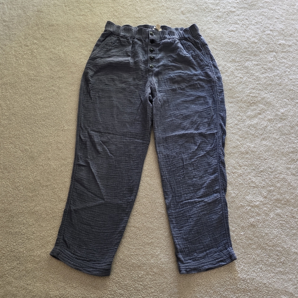 Madewell Cotton-Linen Pull-On High-Rise Tapered Pants, Women's Small - Indigo